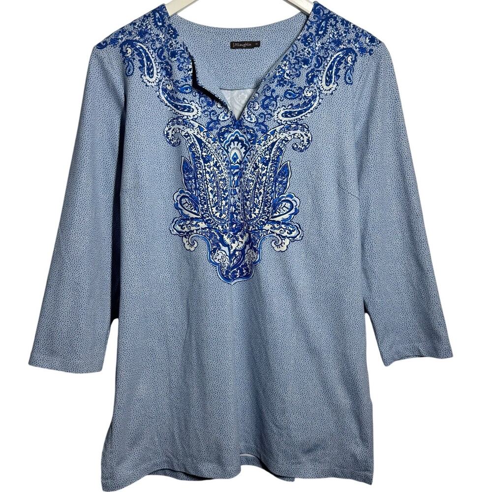 J McLaughlin Catalina Cloth Preppy Tunic Top M Paisley Medallion Stretch Travel